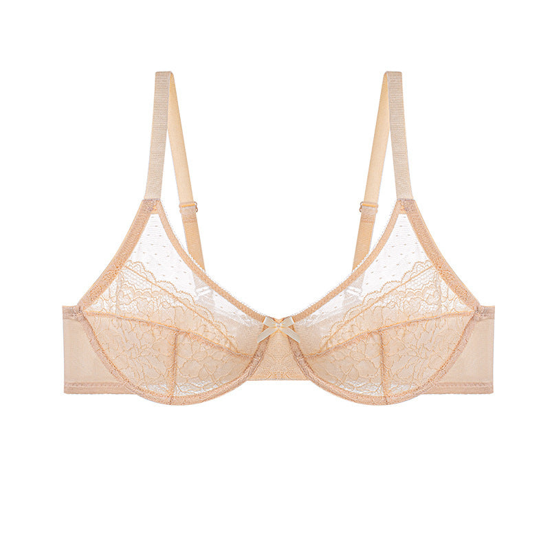 French-style lace bra, ultra-thin mesh gathering underwear
