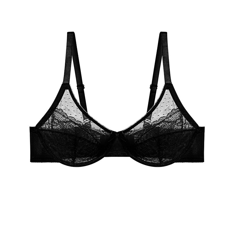 French-style lace bra, ultra-thin mesh gathering underwear
